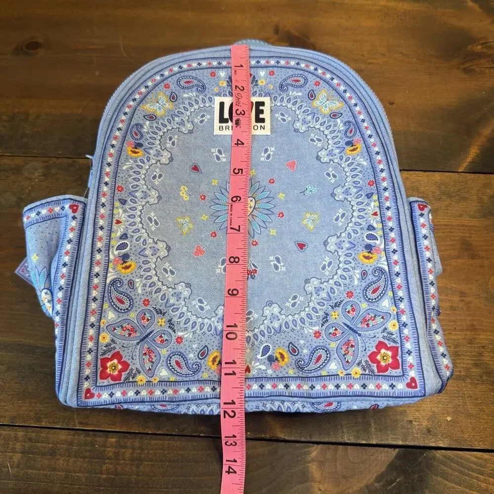 Brighton Backpack Womens Medium Blue Paisley Bandana Love Butterfly Print NWT